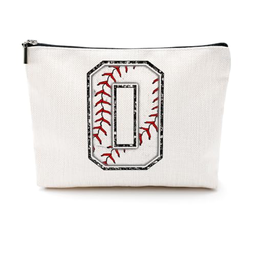 Softball-Geschenktasche mit Initiale, Monogramm-Buchstabe A-Z, Kosmetiktasche für Mädchen, Frauen, Softballspieler, Trainerliebhaber, Weiss/opulenter Garten, 9.6 x 7.4 inches, O von CQM