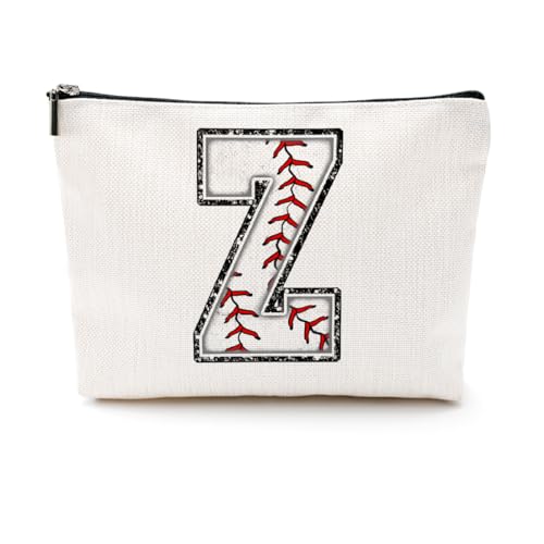 Softball-Geschenktasche mit Initiale, Monogramm-Buchstabe A-Z, Kosmetiktasche für Mädchen, Frauen, Softballspieler, Trainerliebhaber, Weiss/opulenter Garten, 9.6 x 7.4 inches, Z von CQM