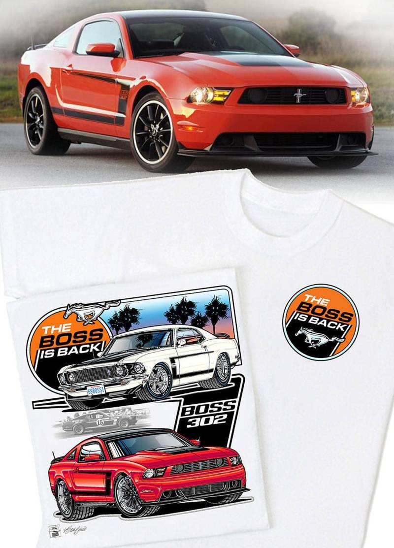 Mustang The Boss Is Back Weißes T-Shirt - Hs #043 Ford Pony Cobra 1969 1970 2012 2013 302 von CQQLAuto