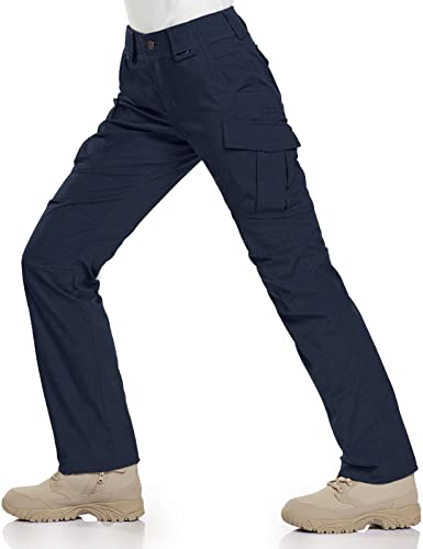 CQR Damen Flex Stretchige Taktische Hose, Wasserabweisende Ripstop-Arbeitshose, Cargohose, mit elastische Taille und Taschen, Cargo Navy, 32 von CQR