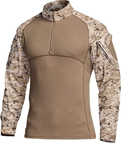 CQR Herren Combat-Shirt-Serie mit 1/4-Reißverschluss, Langarm, camo Militär-Shirt, Top, Tos204 1pack - Marine Desert, XXL von CQR