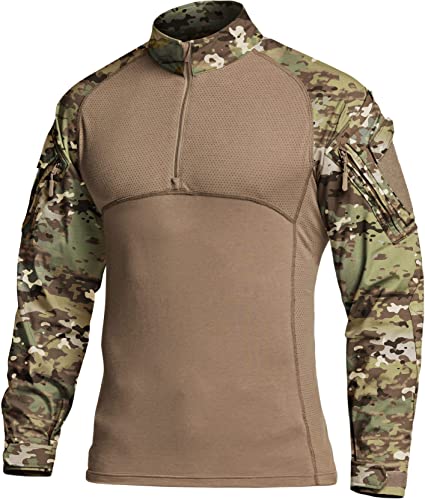 CQR Herren Combat-Shirt-Serie mit 1/4-Reißverschluss, Langarm, camo Militär-Shirt, Top, Tos204 1pack - Utility Camo, L von CQR