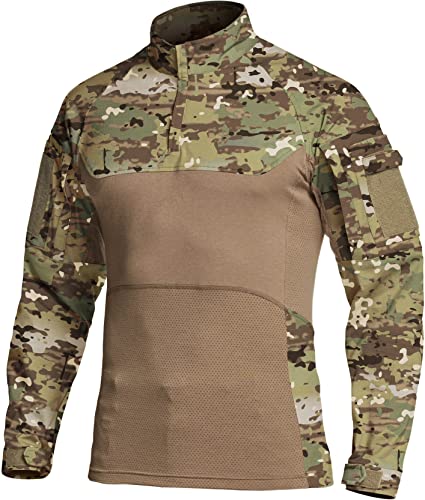CQR Herren Combat-Shirt-Serie mit 1/4-Reißverschluss, Langarm, camo Militär-Shirt, Top, Tos212 1pack - Utility Camo, XXL von CQR