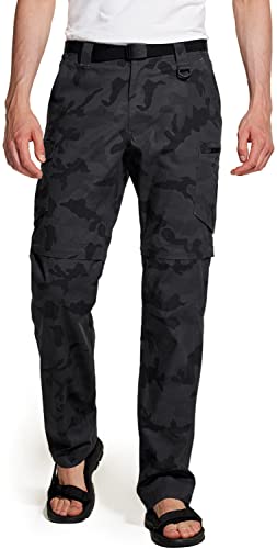 CQR Herren Convertible Cargo Pants, Wasserabweisend Wanderhosen, Zip Off Leichte Stretch UPF 50+ Arbeit Outdoorhose, Txp404 1pack - Camo Black, 32W / 32L von CQR