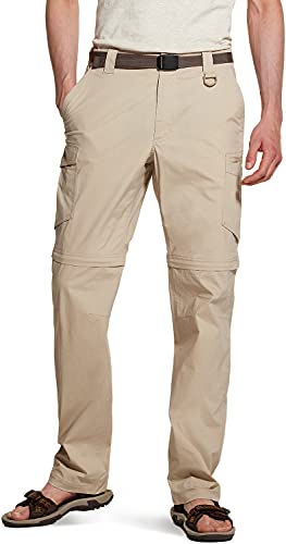 CQR Herren Convertible Cargo Pants, Wasserabweisend Wanderhosen, Zip Off Leichte Stretch UPF 50+ Arbeit Outdoorhose, Txp404 1pack - Khaki, 30W / 32L von CQR