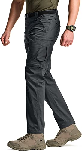 CQR Herren Convertible Cargo Pants, Wasserabweisend Wanderhosen, Zip Off Leichte Stretch UPF 50+ Arbeit Outdoorhose, Txp405 1pack - Charcoal, 36W / 30L von CQR