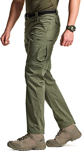 CQR Herren Convertible Cargo Pants, Wasserabweisend Wanderhosen, Zip Off Leichte Stretch UPF 50+ Arbeit Outdoorhose, Txp405 1pack - Olive, 30W / 32L von CQR