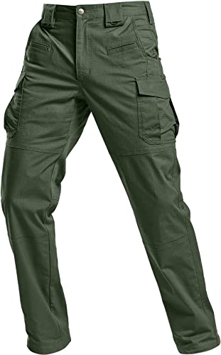 CQR Herren Flex-Stretch-Taktikhose, Wasserabweisende, leichte Ripstop-Cargohose, Arbeitshose, Tfp513 1pack - Olive Green, 34W / 34L von CQR