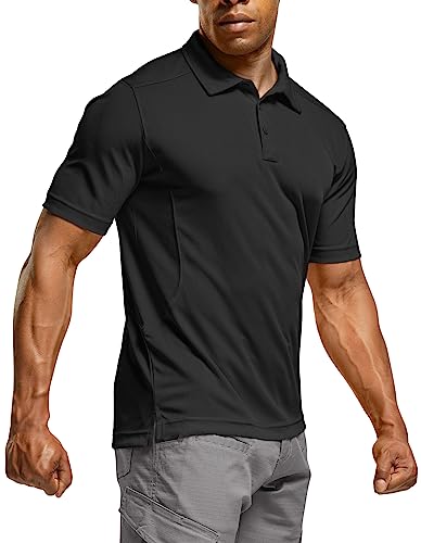 CQR Herren Langarm, Taktische Arbeitshemden, Dry-Fit, leichte Outdoor-Polohemden mit USF+50 und Kragen, Tok002 1pack - Black, M von CQR