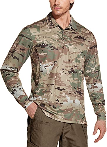 CQR Herren Langarm, Taktische Arbeitshemden, Dry-Fit, leichte Outdoor-Polohemden mit USF+50 und Kragen, Tok003 1pack - Utility Camo, XXL von CQR