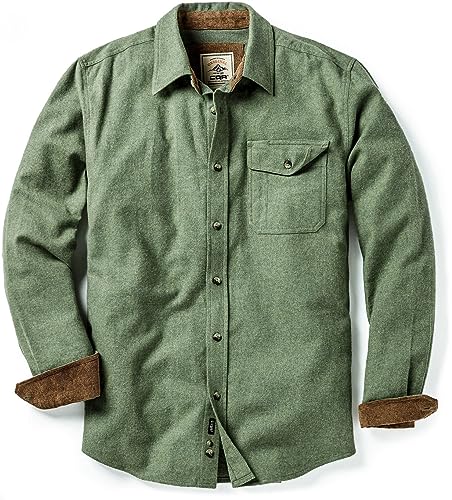 CQR Herren Langarm Flanell bequemes Button-up Baumwollhemd, Hof113 1pack - Moss Green, XXL Tall von CQR