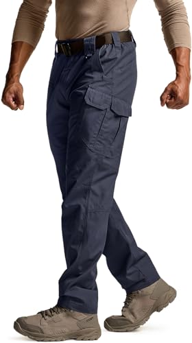 CQR Herren Taktische Hose, Wasserabweisende Ripstop-Cargohose, leichte EDC-Wandernhose, Outdoorbekleidung, Tlp127 1pack - Police Navy, 38W / 32L von CQR