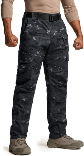 CQR Herren Taktische Hose, Wasserabweisende Ripstop-Cargohose, leichte EDC-Wandernhose, Outdoorbekleidung, Tlp762 1pack - Utility Camo Black, 34W / 32L von CQR