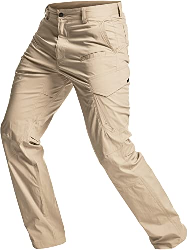 CQR Herren Wasserabweisende, leichte Wanderhose, USF 50+, Stretchhose, Cargohose, Arbeitshose, Txp440 1pack - Khaki, 36W / 30L von CQR