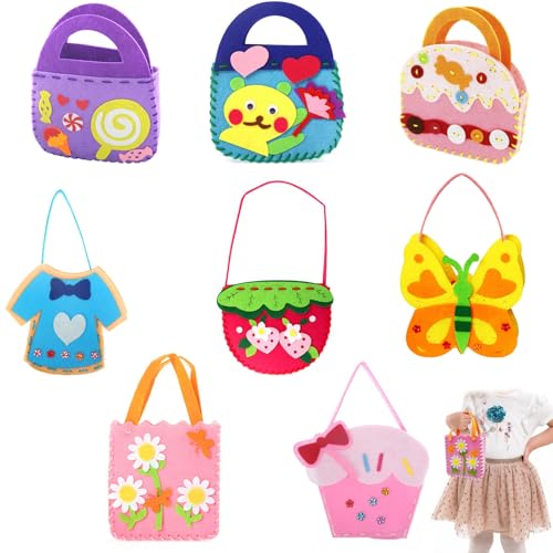 CQXSYTBN Nähset für Kinder – 8 einfache DIY-Projekte, inkl. Plastiknadel und Bastelmaterialien, für Anfänger, kreatives Basteln von CQXSYTBN