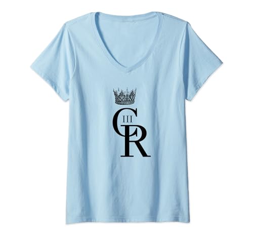 Damen CR King Charles III UK King Charles Krönung British King T-Shirt mit V-Ausschnitt von CR King Charles 3rd UK King Charles Coronation