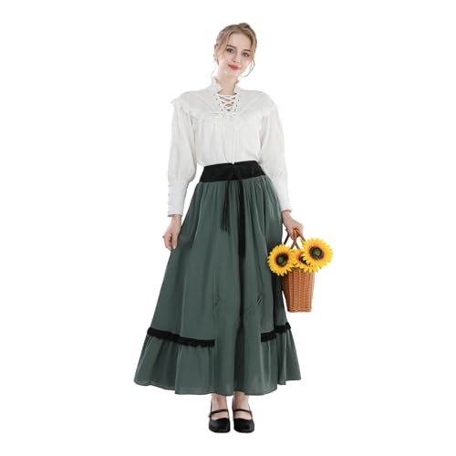 CR ROLECOS Viktorianisches Kleid Mittelalter Kleidung Damen 2-teiliger Renaissance Maxikleid Viktorianisches Bluse+Mittelalter Röcke Ballkleid Teeparty Grün XXL von CR ROLECOS