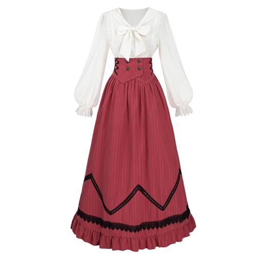 CR ROLECOS 1900er Viktorianisches Kleid Damen 2 pcs Set Renaissance Kostüm Viktorianisches Bluse Vintage Mittelalter Maxirock Rot XXL CR ROLECOS 1900er Viktorianisches Kleid Damen 2 pcs Set Renaissance Kostüm Viktorianisches Bluse Vintage Mittelalter Maxirock Rot XXL von CR ROLECOS