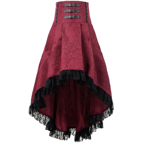 CR ROLECOS Mittelalter Rock Steampunk Rock Damen Gothic Kleidung Piratenkostüm Damen Sommerrock Rot S von CR ROLECOS