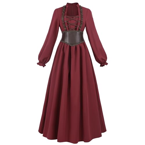 CR ROLECOS Damen Mittelalter Kleid Gothic Maxikleid Renaissance Barock Kleid mit Gürtel Mittelalter Party & Kostüm S von CR ROLECOS