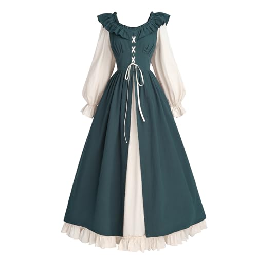 CR ROLECOS Damen Mittelalter Kleid Renaissance Kleid damenRetro Partykleid viktorianisches kostüm Damen für Halloween Karneval Kostüm Grün XXL von CR ROLECOS