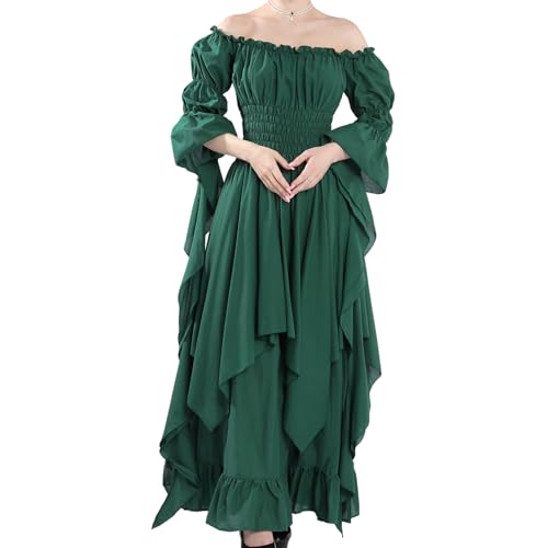 CR ROLECOS Mittelalter Kleid Damen Gothic Kleid Lang Viktorianisches Renaissance Kleid Mittelalterliches Ballkleid Schulterfrei Hexenkleid Grün S/M von CR ROLECOS