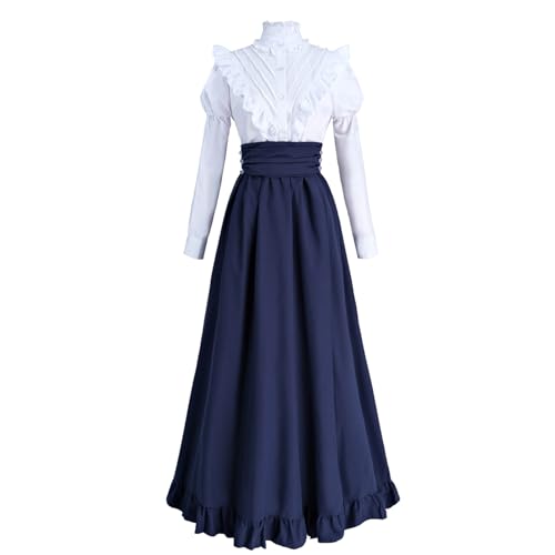 CR ROLECOS Damen Mittelalter Kleid Viktorianisches Kleid Renaissance Kleid für Frauen 1800er Klassiker 2-teiliger Renaissance-Kleid Kostüm Navy Blu M von CR ROLECOS