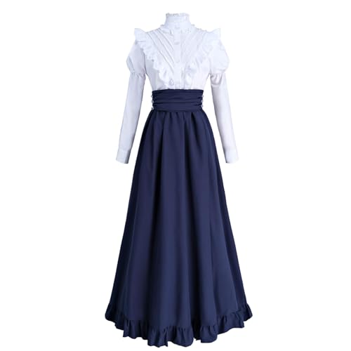 CR ROLECOS Damen Mittelalter Kleid - Viktorianisches Renaissance Kostüm für Frauen 1800er Klassiker 2-teilig Navy Blu S von CR ROLECOS