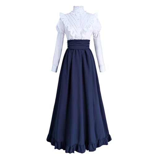 CR ROLECOS Damen Mittelalter Kleid Viktorianisches Kleid Renaissance Kleid für Frauen 1800er Klassiker 2-teiliger Renaissance-Kleid Kostüm Navy Blu XXL von CR ROLECOS