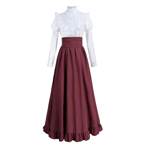 CR ROLECOS Damen Mittelalter Kleid - Viktorianisches Renaissance Kostüm für Frauen 1800er Klassiker 2-teilig Navy Rose XL von CR ROLECOS