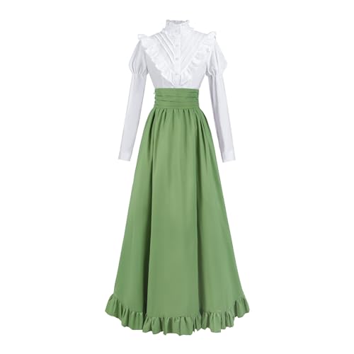 CR ROLECOS Damen Mittelalter Viktorianisches Renaissance Kleid - 2-teiliges Kostüm für Frauen 1800er Klassiker - Grünes Gras L von CR ROLECOS