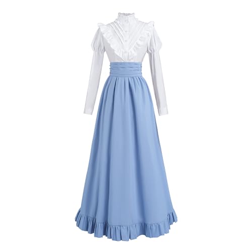 CR ROLECOS Damen Mittelalter Viktorianisches Renaissance Kleid - 2-teiliges Kostüm für Frauen 1800er Klassiker - Himmel blau M von CR ROLECOS