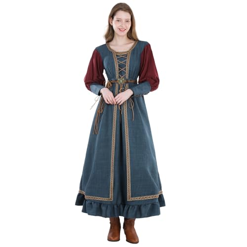 CR ROLECOS Damen Mittelalterliche Kleid Vintage Hohe Taille Renaissance Gothic Kostüm Piraten Damen Mittelalter Kleidung mit Hüftgürtel XXL von CR ROLECOS