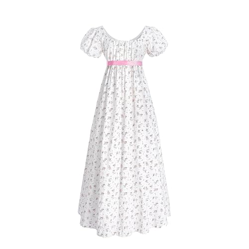 CR ROLECOS Regency Kleid Damen Jane Austen Kleid Empire Kleider mit Handschuhen Viktorianische Ballkleid Damen Lang Cocktailkleid Gala Weiß S von CR ROLECOS