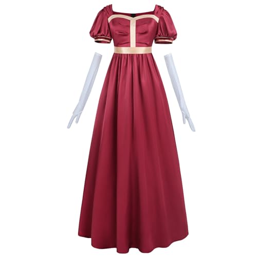 CR ROLECOS Damen Regency Kleid Viktorianisches Empire Kleid Jane Austen Hohe Taille Vintage mit Handschuhe Cocktailparty M von CR ROLECOS