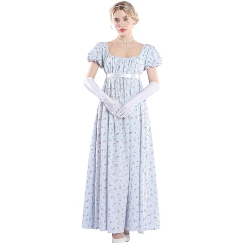 CR ROLECOS Damen Regency Kleid für Frauen blumige viktorianische Kleid mit Handschuhe Vintage Regency Kleider S von CR ROLECOS