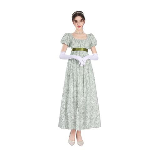 CR ROLECOS Regency Kleid Damen Jane Austen Kleid Empire Kleider mit Handschuhen Viktorianische Ballkleid Damen Lang Cocktailkleid Gala Grüne XL von CR ROLECOS
