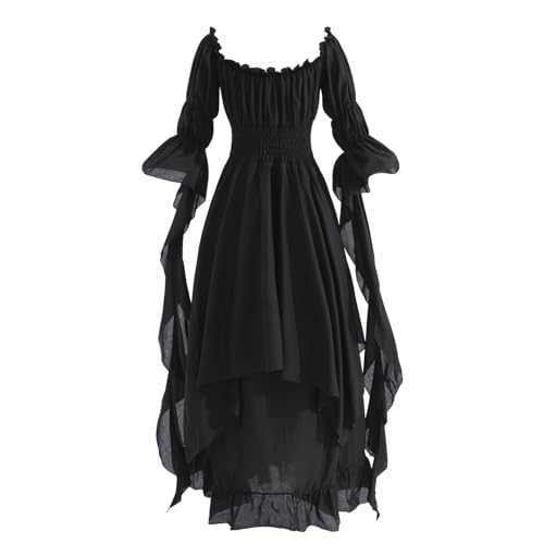 CR ROLECOS Damen Renaissance Kleid Retro Viktorianisch Mittelalter Langes Kleid Gothic Kleid, Schwarz , XXL/3XL von CR ROLECOS