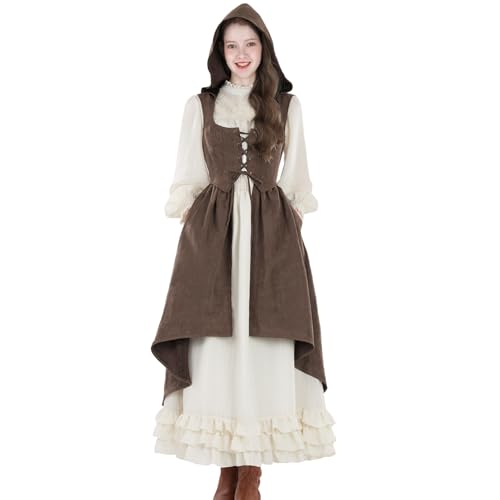 CR ROLECOS Damen Renaissance Kleid Unterbrust Mittelalter Pirat Pesant Overdress mit Taschen High Low Kleid L Braun CR ROLECOS Damen Renaissance Kleid Unterbrust Mittelalter Pirat Pesant Overdress mit Taschen High Low Kleid L Braun von CR ROLECOS