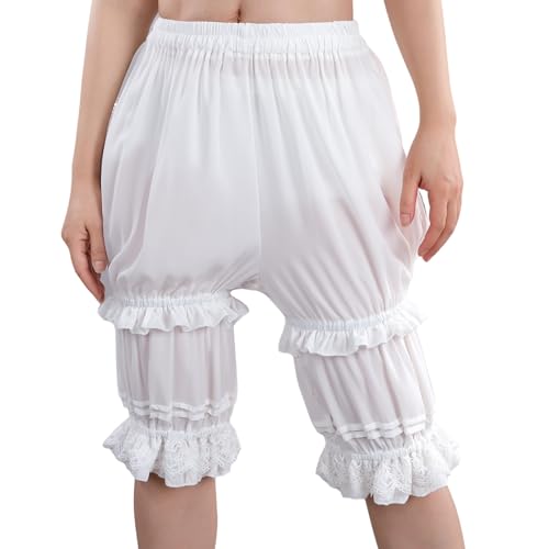 CR ROLECOS Damen Viktorianische Bloomers Vintage Rüschen Mittleres Bloomers mit Spitzenbordür Viktorianische Pumphose Schlafanzughose Leggings XL von CR ROLECOS