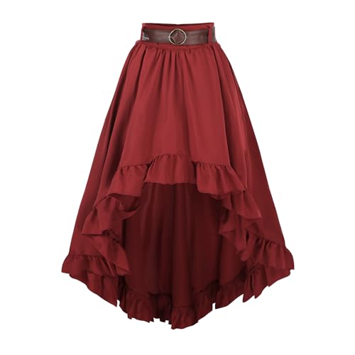 CR ROLECOS Damen Viktorianische Rock Damen Gothic Steampunk Piratenrock Hoher Taille mit Gürtel L von CR ROLECOS