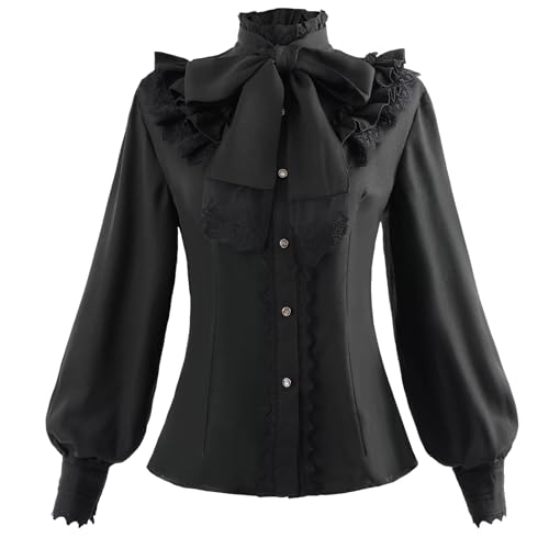CR ROLECOS Damen Viktorianisches Bluse Langarm Gothic Bluse Vintage Mittelalter Hemd Rüschen Spitze Button Down Top Schwarz XL CR ROLECOS Damen Viktorianisches Bluse Langarm Gothic Bluse Vintage Mittelalter Hemd Rüschen Spitze Button Down Top Schwarz XL von CR ROLECOS