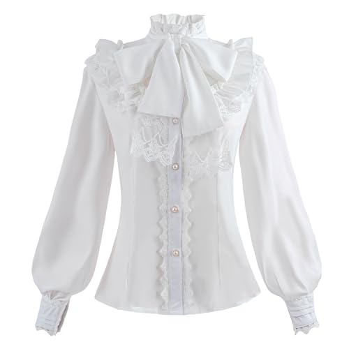 CR ROLECOS Damen Viktorianisches Bluse Langarm Gothic Bluse Vintage Mittelalter Hemd Rüschen Spitze Button Down Top Weiß L CR ROLECOS Damen Viktorianisches Bluse Langarm Gothic Bluse Vintage Mittelalter Hemd Rüschen Spitze Button Down Top Weiß L von CR ROLECOS
