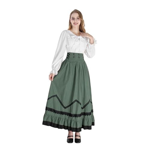 CR ROLECOS Damen Viktorianisches Kleid 1900er Mittelalter Kostüm 2 pcs Set Viktorianisches Bluse Vintage Mittelalter Maxirock Grün L CR ROLECOS Damen Viktorianisches Kleid 1900er Mittelalter Kostüm 2 pcs Set Viktorianisches Bluse Vintage Mittelalter Maxirock Grün L von CR ROLECOS