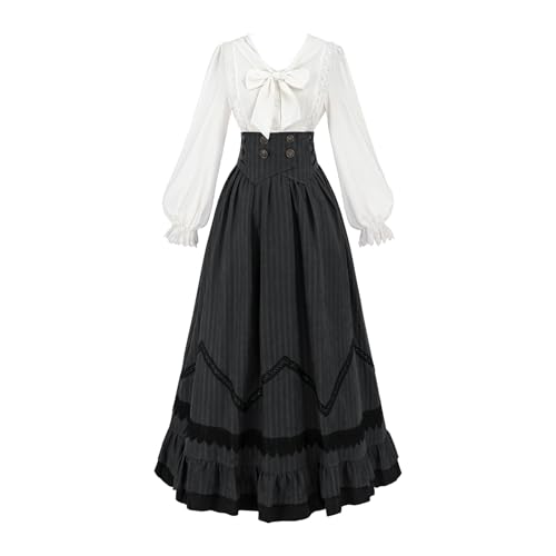 CR ROLECOS Damen Viktorianisches Kleid 1900er Mittelalter Kostüm 2 pcs Set Viktorianisches Bluse Vintage Mittelalter Maxirock Schwarz XXL CR ROLECOS Damen Viktorianisches Kleid 1900er Mittelalter Kostüm 2 pcs Set Viktorianisches Bluse Vintage Mittelalter Maxirock Schwarz XXL von CR ROLECOS