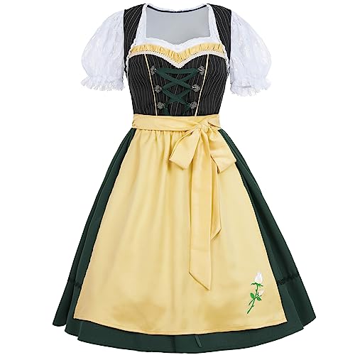 CR ROLECOS Dirndl Damen Midi Trachtenkleid Damen Dirndl Mini Kurz Set Dirndlbluse für Oktoberfest 3 Teilig Dirndlkleid grün, Bluse, Schürze L von CR ROLECOS