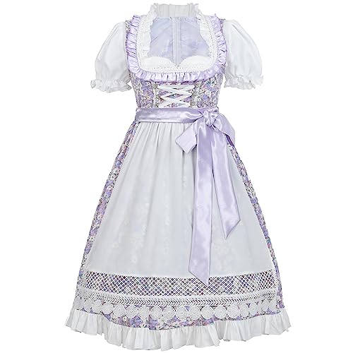 CR ROLECOS Dirndl Für Damen Dirndl Kleider Damen Trachtenkleid dirndl damen midi Dirndl auf dem Oktoberfest 3 Set:Dirndl Violett Mit Bluse, schürze XL von CR ROLECOS