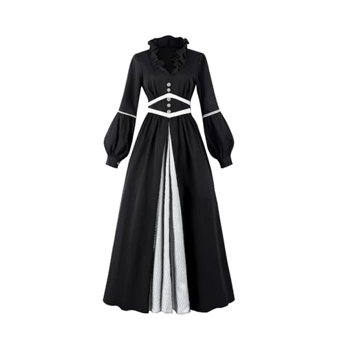 CR ROLECOS Mittelalter Kleid Damen Gothic Viktorianisches Kleid Schwarz Maxikleid Langarm Renaissance Kostüm Ballkleid XL von CR ROLECOS