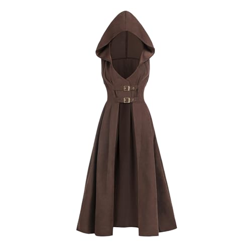 CR ROLECOS Mittelalter Kleid Damen Vintage Kapuzenkleid， Korsett Piraten Gothic Kleidung Renaissance Kleid Mittelalter Kostüm XXL von CR ROLECOS