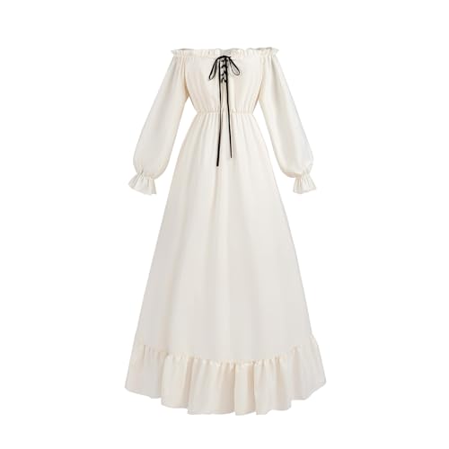 CR ROLECOS Mittelalter Kleid Damen Vintage Langarm Schulterfrei Lace-up Renaissance Kleid Mittelalter Kostüm Set XXL von CR ROLECOS